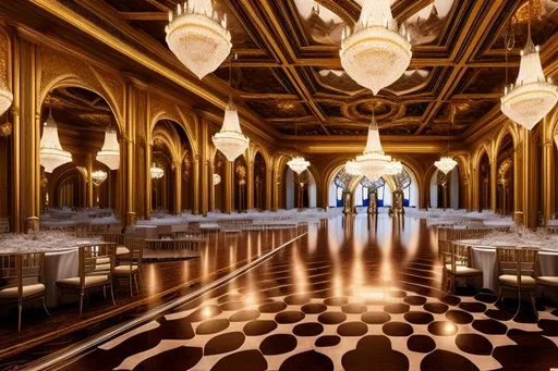 Prompt: Fantasy ballroom with ethereal lighting, grand chandeliers, intricate architectural details, large open space, high-ceilinged, opulent decor, ethereal atmosphere, 4k, HDR, detailed materials, grand fantasy, extravagant, spacious, high-quality, ballroom, opulent, ethereal lighting, intricate details, architectural beauty, atmospheric lighting