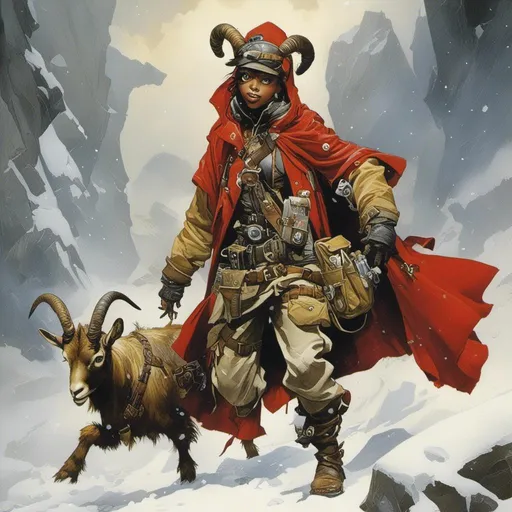 Prompt: <mymodel>A medieval anthropomorphic  

Goat

tinkerer artificer

wearing an artic explorer outfit  with adventuring gear full of pockets and harness holster belts

in the middle  of a  snowstorm

, a stunning Alphonse Mucha's masterpiece in  fantasy  artstyle by Anders Zorn and Joseph Christian Leyendecker

, neat and clear tangents full of negative space 

, a dramatic lighting with detailed shadows and highlights enhancing depth of perspective and 3D volumetric drawing

, a  vibrant and colorful high quality digital  painting in HDR