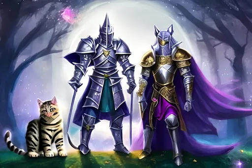 Prompt: magical lord, knight with pet cat