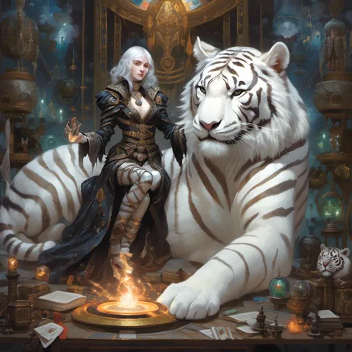 Prompt: <mymodel>A  witch summoning a white tiger in  artstyle