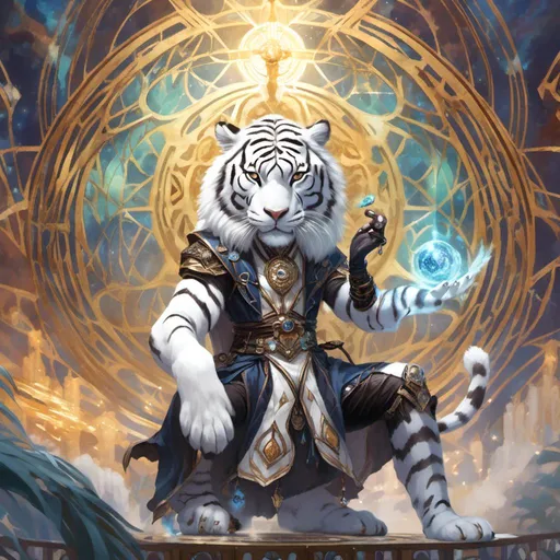 Prompt: <mymodel>A  Mage summoning a white tiger in  artstyle