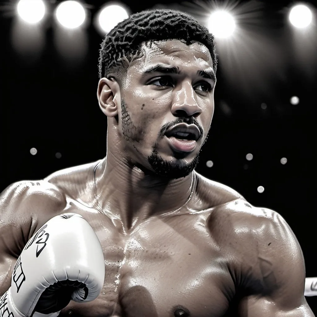 Prompt: Photorealistic monochrome pencil drawing of Anthony Joshua, boxing post, hyper-detailed, 3D bas relief, 8k, HDR, high-quality, detailed shading, realistic texture, intense expression, professional, dramatic lighting, athlete, monochrome, pencil drawing, hyper-realism, 3D bas relief, black and white, boxing stance, detailed muscles, detailed facial features, high resolution, HDR lighting