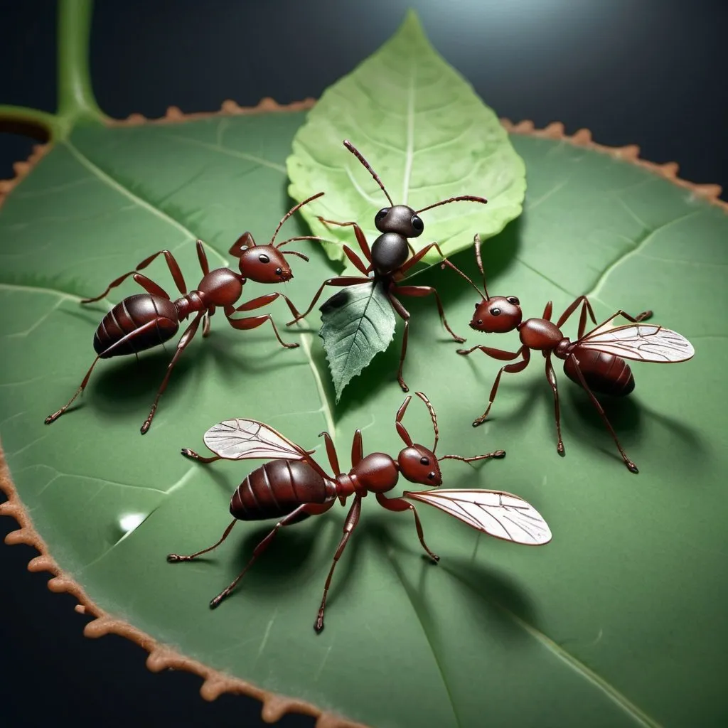 Prompt: hyper realistic Ants on a leaf, 3D bas relief, extremely detailed, 4k, HDR, nature, realistic, high definition, detailed texture, detailed wings, intricate details, lifelike, reflective surface, bas relief, pond, realistic lighting