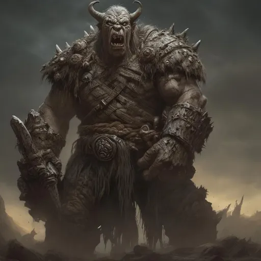 Prompt: Giant, intimidating orc with weathered armor, epic fantasy, rugged texture, high resolution, realistic fantasy, earthy tones, dramatic lighting, battle-worn, fantasy, ultra high quality, detailed muscles, epic fantasy art, menacing presence, massive, atmospheric lighting