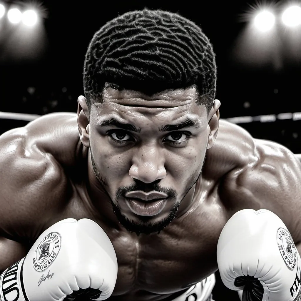 Prompt: Photorealistic monochrome pencil drawing of Anthony Joshua, boxing post, hyper-detailed, 3D bas relief, 8k, HDR, high-quality, detailed shading, realistic texture, intense expression, professional, dramatic lighting, athlete, monochrome, pencil drawing, hyper-realism, 3D bas relief, black and white, boxing stance, detailed muscles, detailed facial features, high resolution, HDR lighting