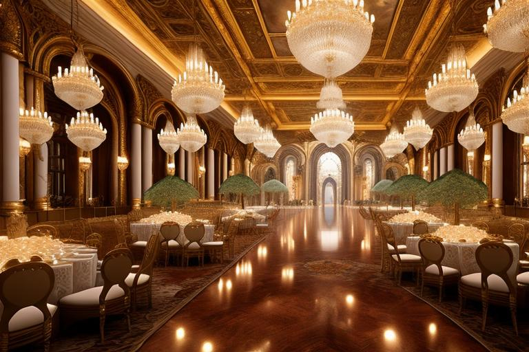 Prompt: Fantasy ballroom with ethereal lighting, grand chandeliers, intricate architectural details, large open space, high-ceilinged, opulent decor, ethereal atmosphere, 4k, HDR, detailed materials, grand fantasy, extravagant, spacious, high-quality, ballroom, opulent, ethereal lighting, intricate details, architectural beauty, atmospheric lighting