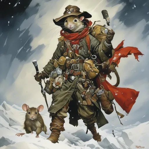 Prompt: <mymodel>A medieval anthropomorphic  

Mouse

tinkerer artificer

wearing an artic explorer outfit  with adventuring gear full of pockets and harness holster belts

in the middle  of a  snowstorm

, a stunning Alphonse Mucha's masterpiece in  fantasy  artstyle by Anders Zorn and Joseph Christian Leyendecker

, neat and clear tangents full of negative space 

, a dramatic lighting with detailed shadows and highlights enhancing depth of perspective and 3D volumetric drawing

, a  vibrant and colorful high quality digital  painting in HDR