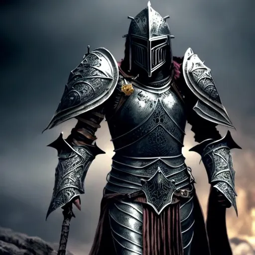 Prompt: Fantasy knight in black armor, medieval fantasy style, intricate designs, menacing presence, high quality, detailed, heroic, dark tones, atmospheric lighting