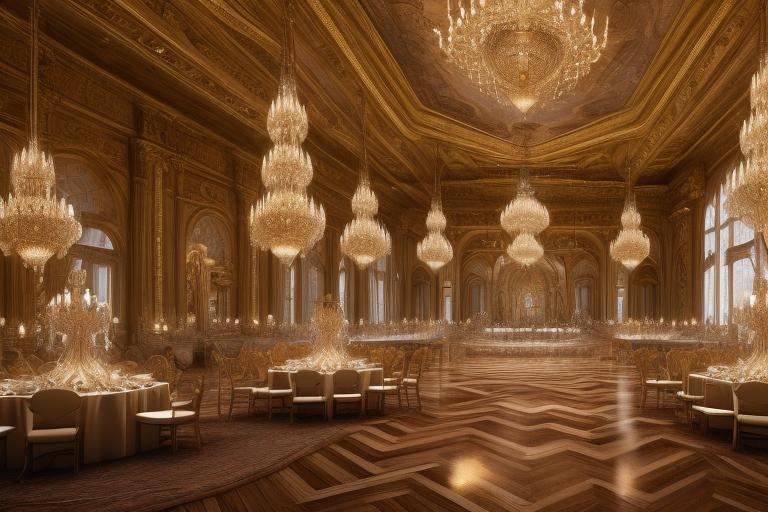 Prompt: Fantasy ballroom with ethereal lighting, grand chandeliers, intricate architectural details, large open space, high-ceilinged, opulent decor, ethereal atmosphere, 4k, HDR, detailed materials, grand fantasy, extravagant, spacious, high-quality, ballroom, opulent, ethereal lighting, intricate details, architectural beauty, atmospheric lighting