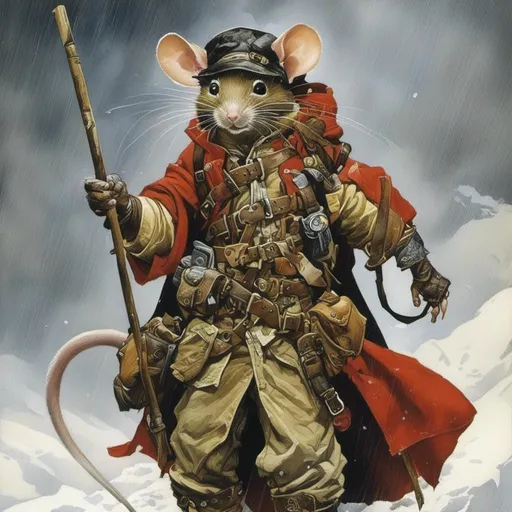 Prompt: <mymodel>A medieval anthropomorphic  

Mouse

tinkerer artificer

wearing an artic explorer outfit  with adventuring gear full of pockets and harness holster belts

in the middle  of a  snowstorm

, a stunning Alphonse Mucha's masterpiece in  fantasy  artstyle by Anders Zorn and Joseph Christian Leyendecker

, neat and clear tangents full of negative space 

, a dramatic lighting with detailed shadows and highlights enhancing depth of perspective and 3D volumetric drawing

, a  vibrant and colorful high quality digital  painting in HDR