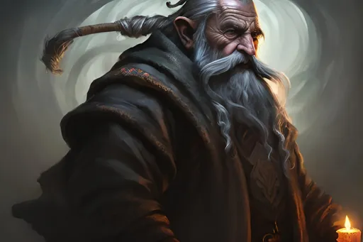 Prompt: Prompt

(full-body) concept art of high fantasy wizened old male gnome deathspeaker shaman, oil painting, dark atmospheric lighting, high fantasy, highly detailed background, dark gritty tones, professional illustration, painted, art, painterly, thick gray and brown hair, thick gray and brown beard, crazed crazy possessed wild expression, shamanistic staff with skulls tied to it, shaman robes, soft shadows, soft highlights, very short subject, standing in highly detailed desolate wasteland background, windswept charred misty foggy rocky craggy dead wasteland background, skull and bone tribal fetishes, alchemical component pouches attached to belt, shamanistic tribal headdress,