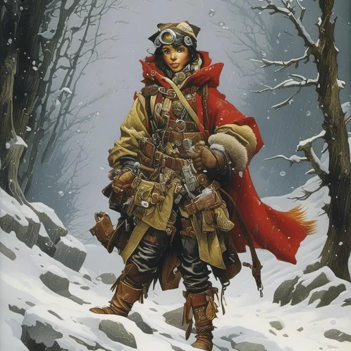 Prompt: <mymodel>A medieval anthropomorphic  

Weasel

tinkerer artificer

wearing an artic explorer outfit  with adventuring gear full of pockets and harness holster belts

in the middle  of a  snowstorm

, a stunning Alphonse Mucha's masterpiece in  fantasy  artstyle by Anders Zorn and Joseph Christian Leyendecker

, neat and clear tangents full of negative space 

, a dramatic lighting with detailed shadows and highlights enhancing depth of perspective and 3D volumetric drawing

, a  vibrant and colorful high quality digital  painting in HDR