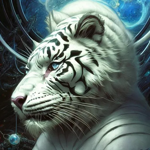 Prompt: <mymodel>A science fiction anthropomorphic white tiger in artstyle by Donato Giancola and Terese Nielsen