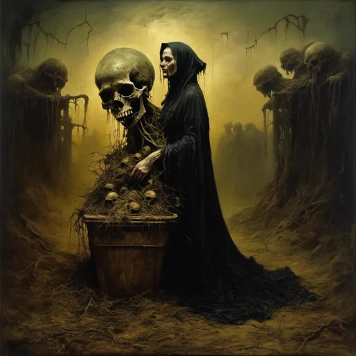 Prompt: <mymodel>surreal masterpiece painting of a carnivorous hannah jeter, (in the styles of james gurney, Zdzislaw Beksinski, max earnst), Noose, Tombstone, Funeral Urn