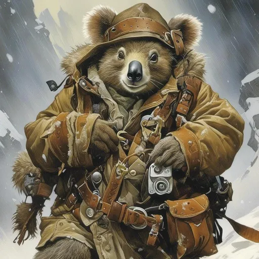 Prompt: <mymodel>A medieval anthropomorphic  

Koala Bear

tinkerer artificer

wearing an artic explorer outfit  with adventuring gear full of pockets and harness holster belts

in the middle  of a  snowstorm

, a stunning Alphonse Mucha's masterpiece in  fantasy  artstyle by Anders Zorn and Joseph Christian Leyendecker

, neat and clear tangents full of negative space 

, a dramatic lighting with detailed shadows and highlights enhancing depth of perspective and 3D volumetric drawing

, a  vibrant and colorful high quality digital  painting in HDR