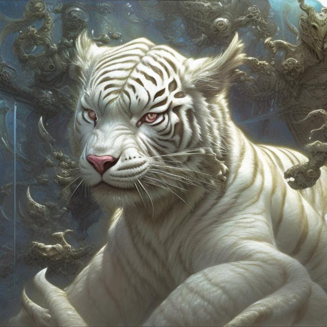 Prompt: <mymodel>A science fiction anthropomorphic white tiger in artstyle by Donato Giancola and Terese Nielsen