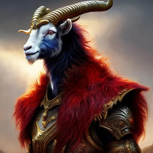 Prompt: High-quality digital art of a humanoid Goat, long red peacoat, majestic crown, detailed fur texture, regal stance, fantasy, vibrant colors, royal atmosphere, atmospheric lighting, fantasy, royal, detailed fur, majestic, professional, vibrant colors, regal pose, highres, digital art