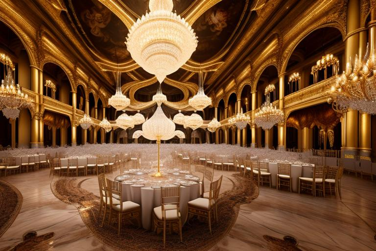 Prompt: Fantasy ballroom with ethereal lighting, grand chandeliers, intricate architectural details, large open space, high-ceilinged, opulent decor, ethereal atmosphere, 4k, HDR, detailed materials, grand fantasy, extravagant, spacious, high-quality, ballroom, opulent, ethereal lighting, intricate details, architectural beauty, atmospheric lighting