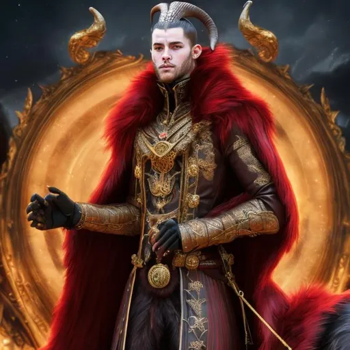 Prompt: High-quality digital art of  humanoid full bodied Goats, long red peacoat, majestic crown, detailed fur texture, regal stance, fantasy, vibrant colors, royal atmosphere, atmospheric lighting, fantasy, royal, detailed fur, majestic, professional, vibrant colors, regal pose, highres, digital art