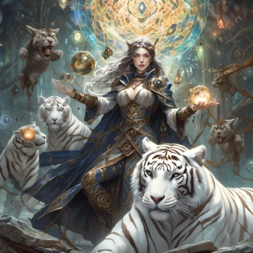 Prompt: <mymodel>A  witch summoning a white tiger in  artstyle