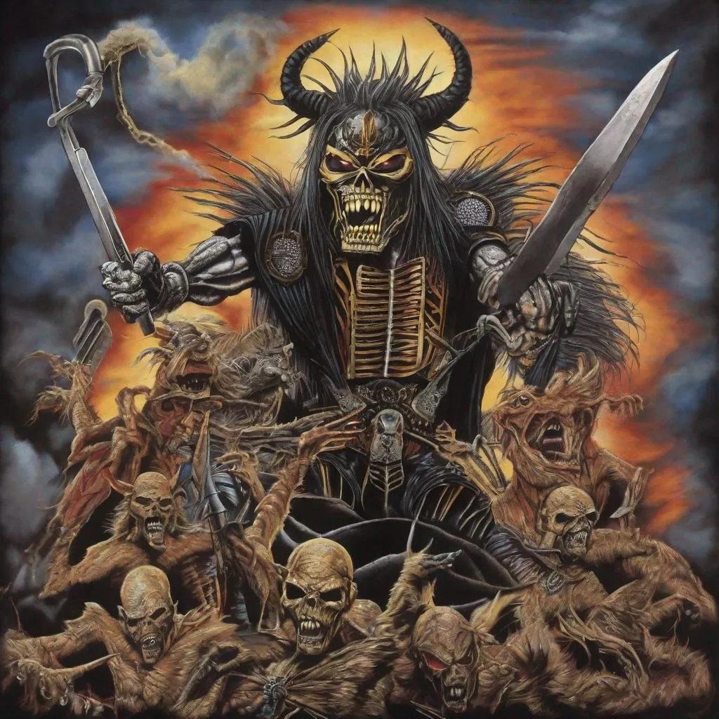 Prompt: Eddie from Iron Maiden as the four horsemen