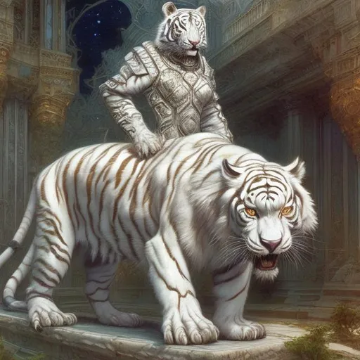 Prompt: <mymodel>A science fiction anthropomorphic white tiger in artstyle by Donato Giancola and Terese Nielsen