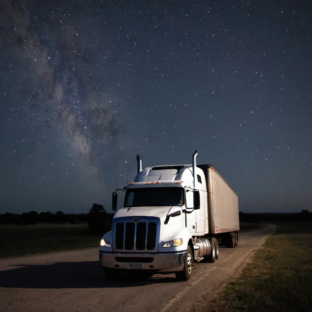 Prompt: a semi truck under the stars