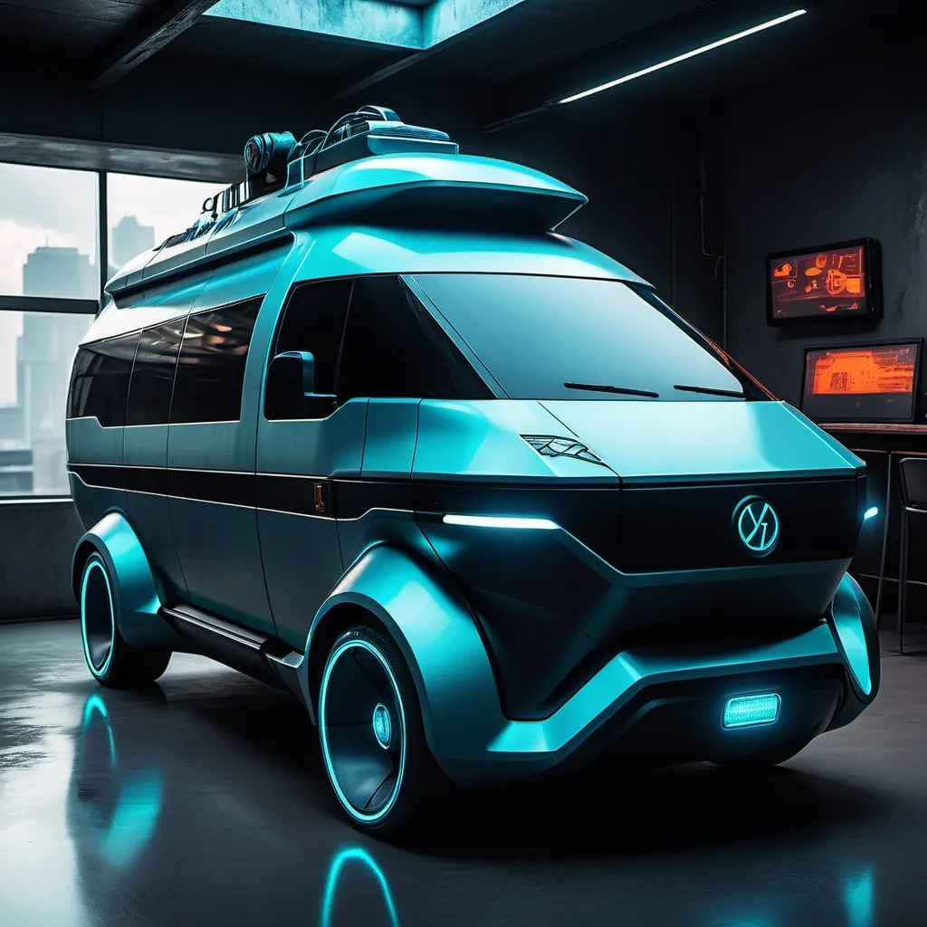 Prompt: A Futuristic 2100s Cyberpunk Van