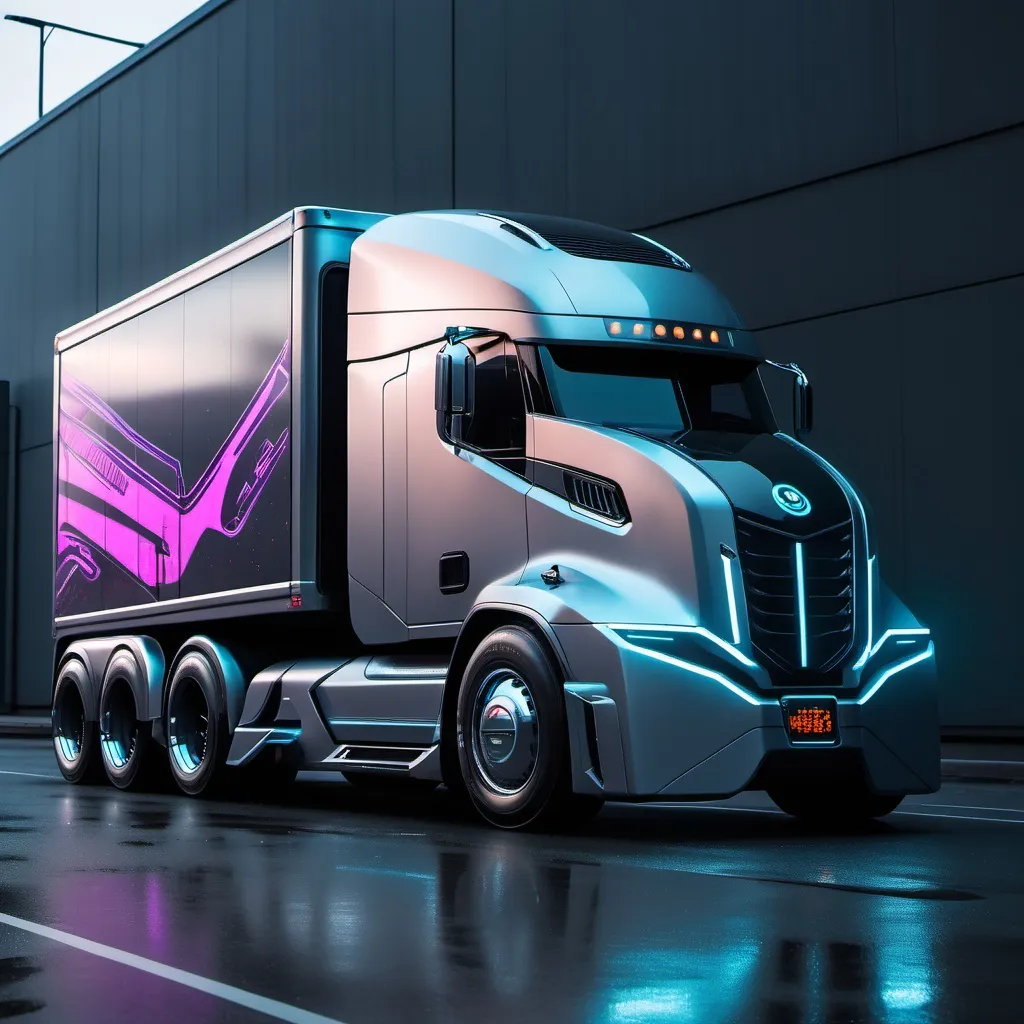 Prompt: A Futuristic 2100s Cyberpunk Semi Truck

