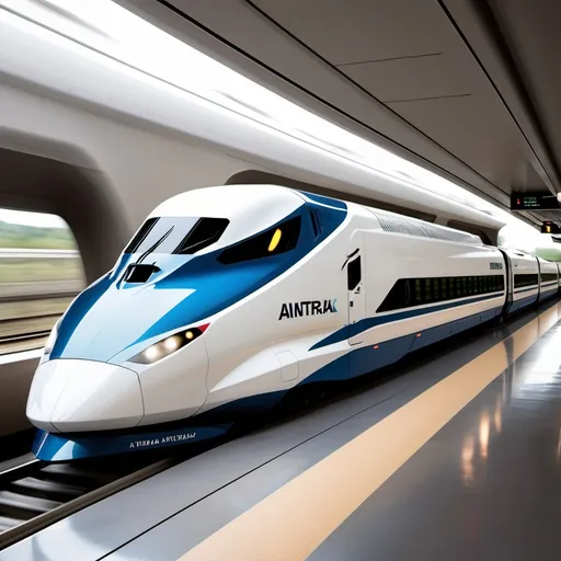 Prompt: A Futuristic Amtrak Bullet Train