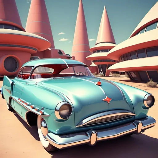 Prompt: Retro Futuristic 1950s Atomic Car