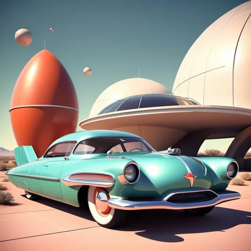 Prompt: Retro Futuristic 1950s Atomic Car