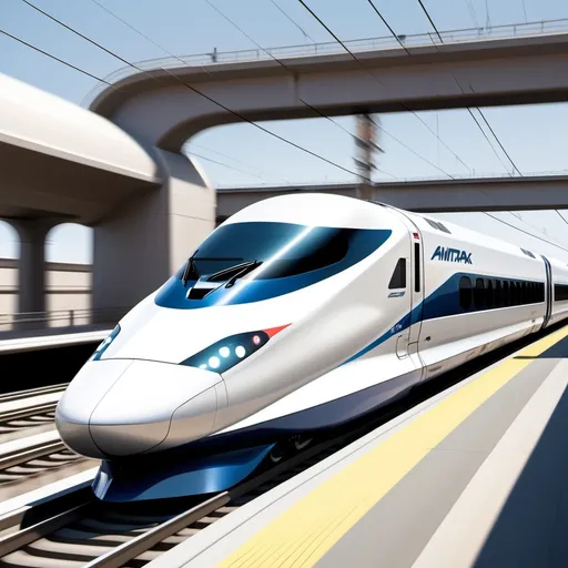 Prompt: A Futuristic Amtrak Bullet Train