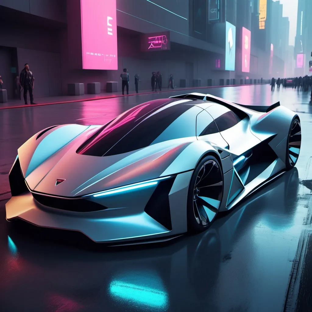 Prompt: A Futuristic 2100s Cyberpunk Hypercar