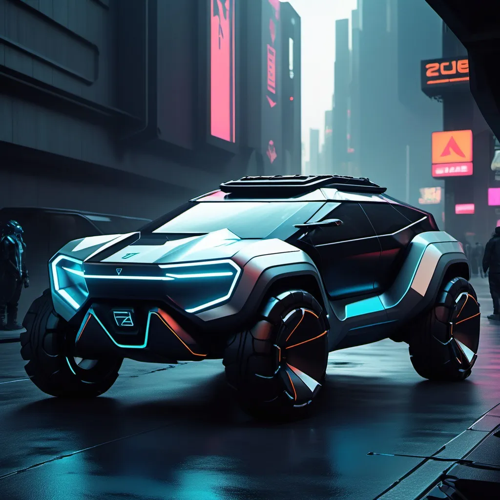Prompt: A Futuristic 2100s Cyberpunk SUV
