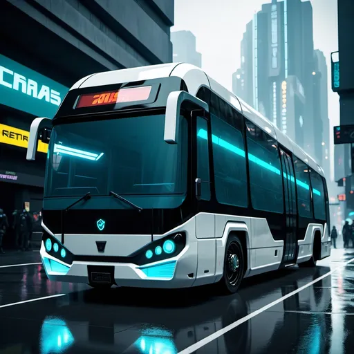 Prompt: A Futuristic 2100s Cyberpunk Bus

