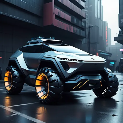 Prompt: A Futuristic 2100s Cyberpunk SUV
