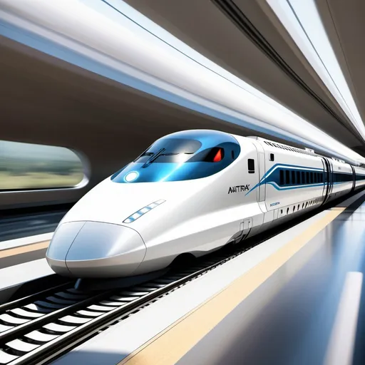 Prompt: A Futuristic Amtrak Bullet Train