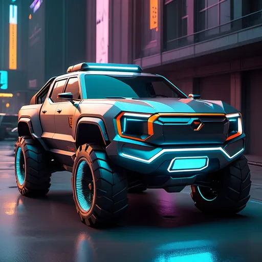 Prompt: A Futuristic 2100s Cyberpunk Pickup Truck

