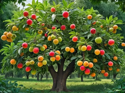 Prompt: a tree filled with lots of ripe fruit on top of leaves and branches with green leaves on the branches, Boetius Adamsz Bolswert, hurufiyya, plants, a jigsaw puzzle