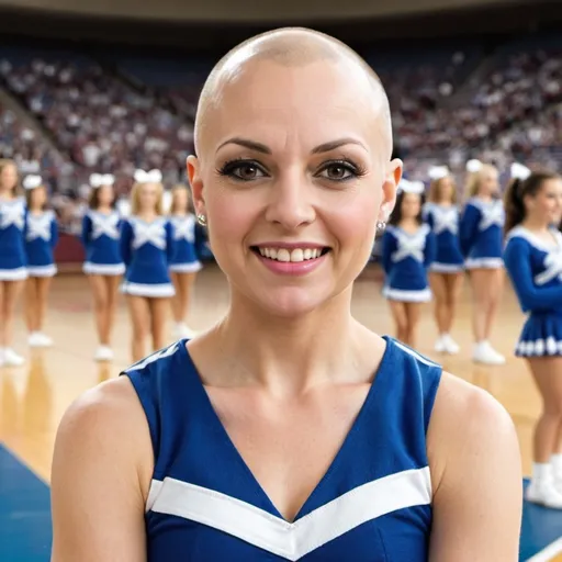 Prompt: bald cheerleader woman