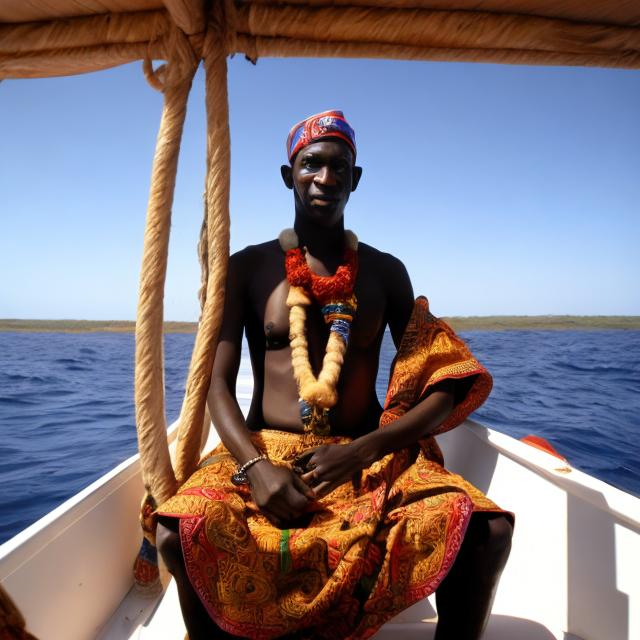 Prompt: Abbubakari II on boat to Americas