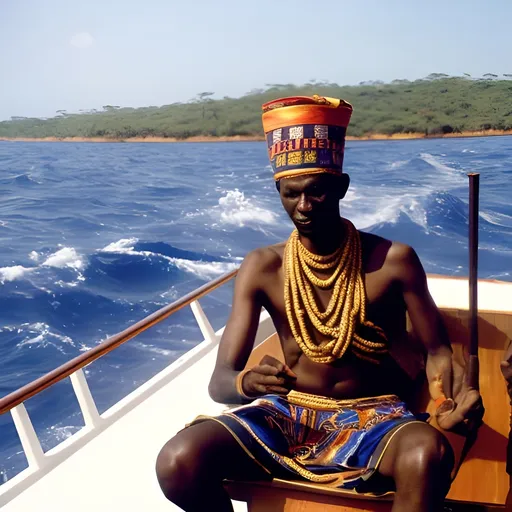 Prompt: Abbubakari II on boat to Americas