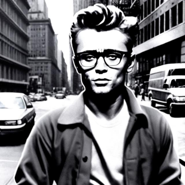 Prompt: James Dean working as a delivery guy in New York City in 2023


