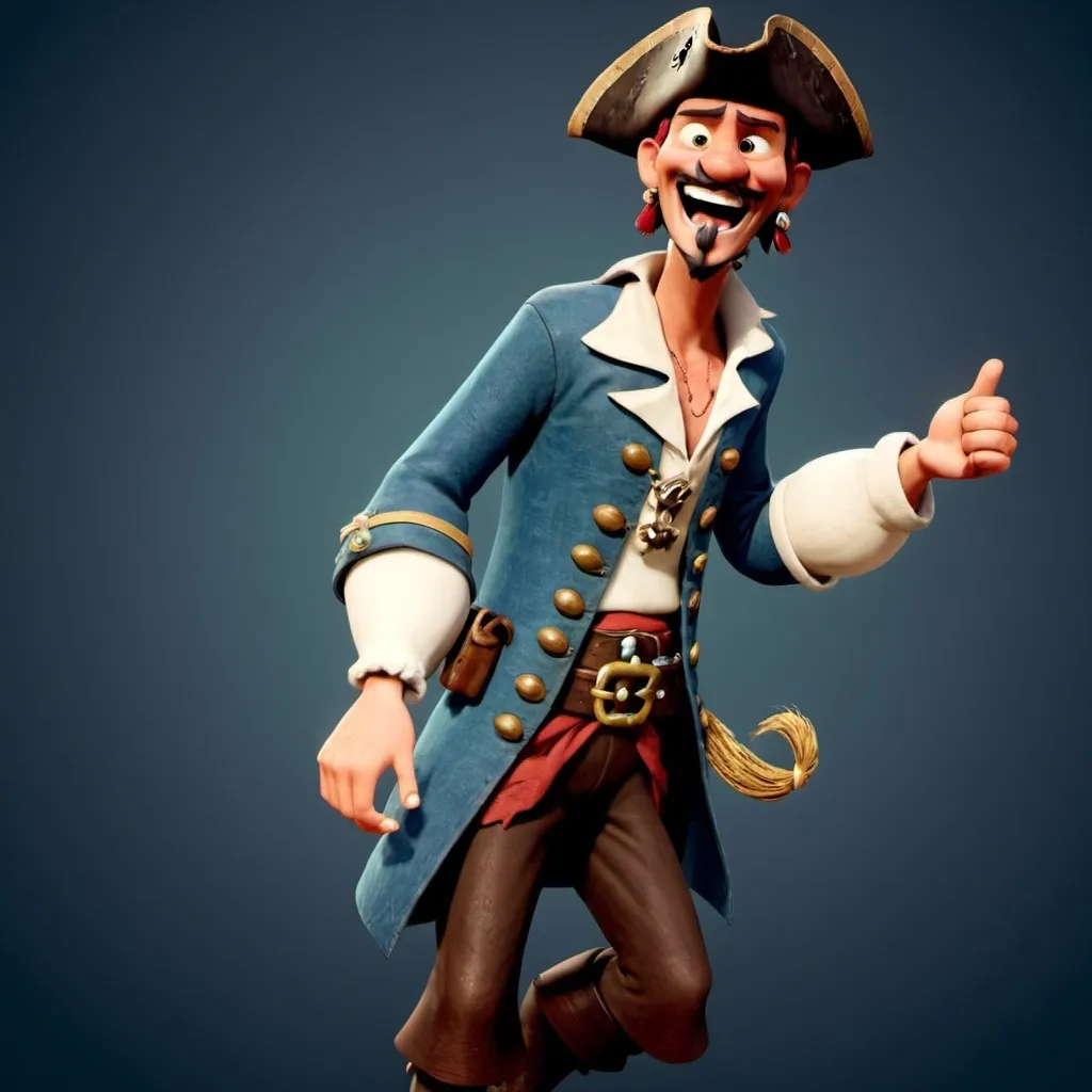 Prompt: Disney pixar character, 3d render style, old pirate evil laugh, cinematic colors