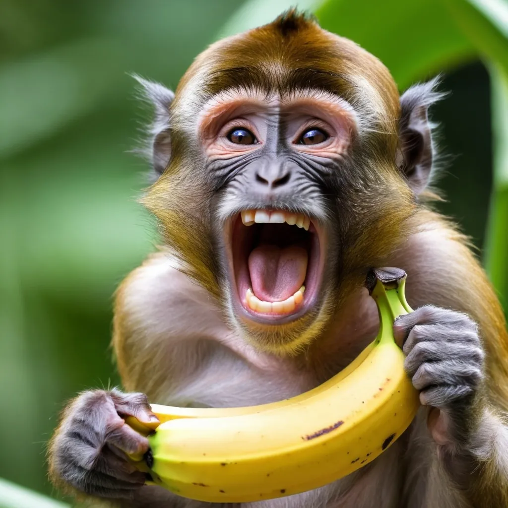 Prompt: Overjoyed monkey with a huge banana