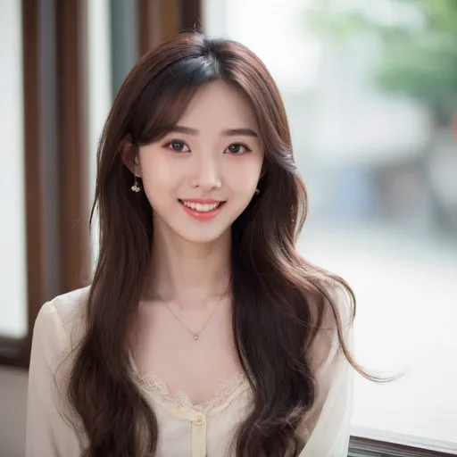 Prompt: beautiful Chinese girl, 25 years old, wide eyes, professional lighting, wavy hair, natural makeup, smiling