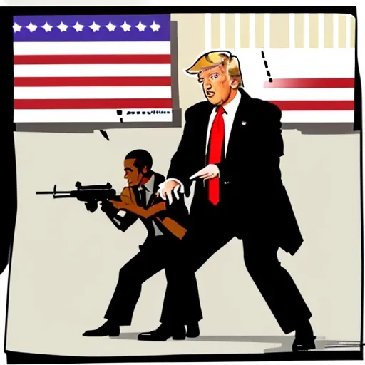 Prompt: donald trump vs obama in a gun battle