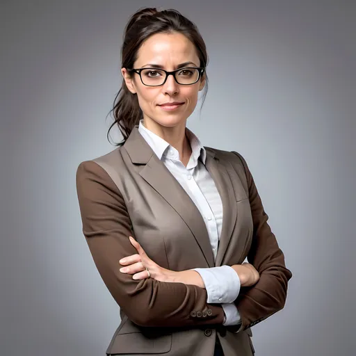 Prompt: professor, woman, 35 years old, full face, intelligent, no background, change hair to brunette, ponytail, light brown eyes, glasses, full body