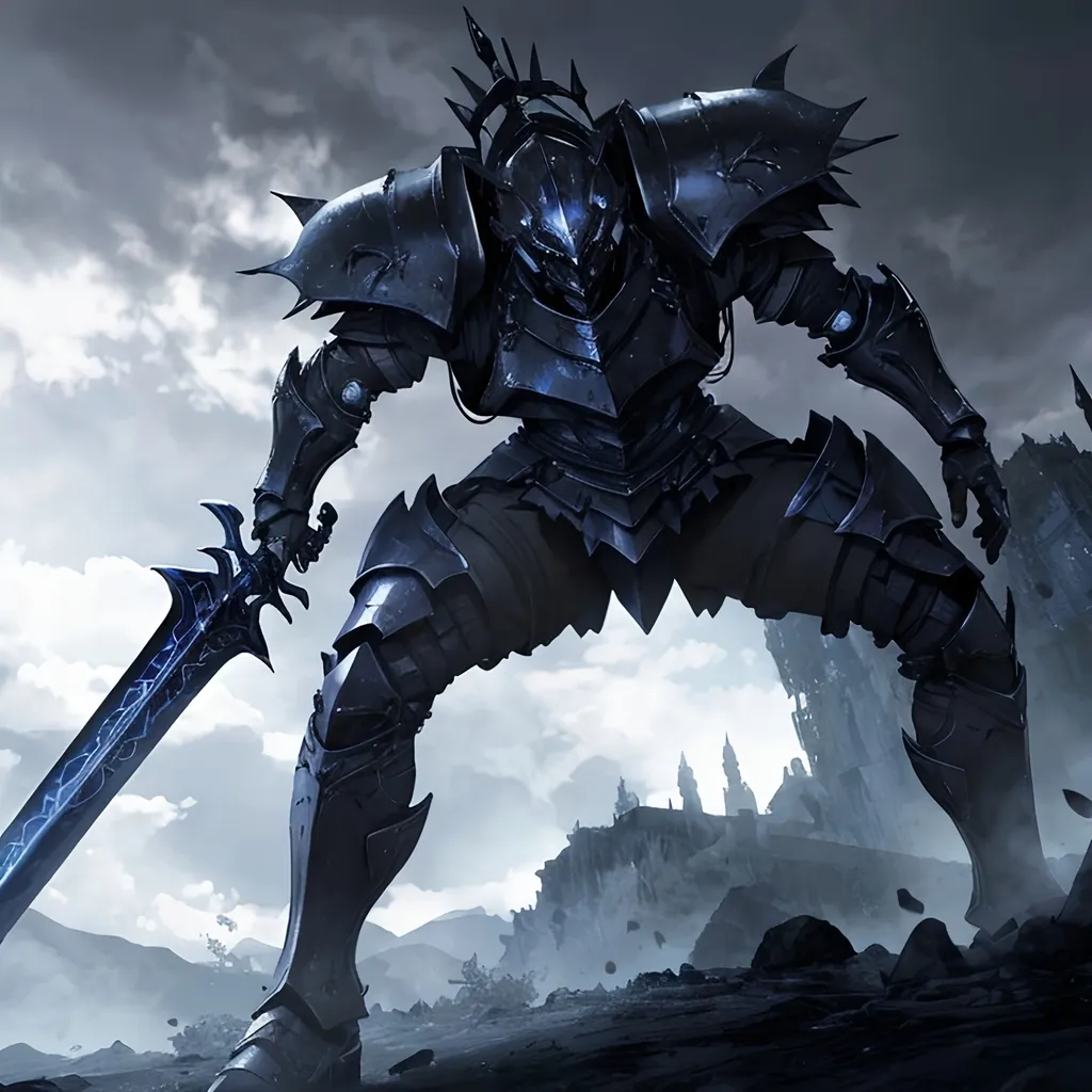 Prompt: a Dark Paladin in intricate knight armor, wielding a claymore sword on his back, Dark and mysterious 